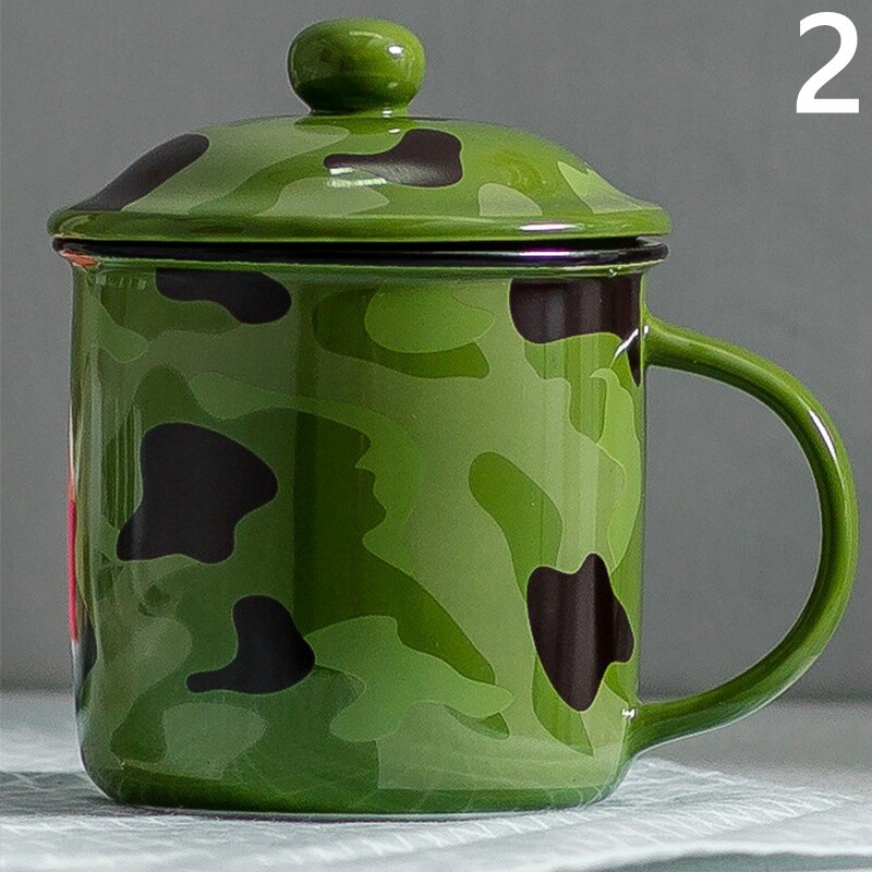 Camouflage Ceramic Cup Mugs with Lid Hanlde Water Coffee Tea Office Retro Home