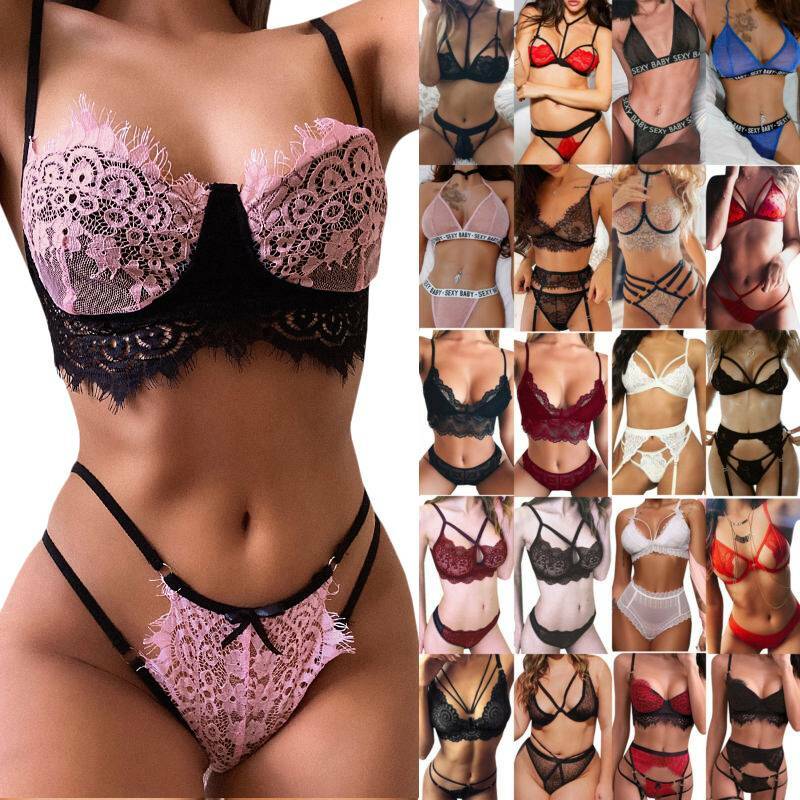 Damen Spitze BHs Set Babydoll Dessous Nachtwäsche Hohle Reizwäsche Unterwäsche