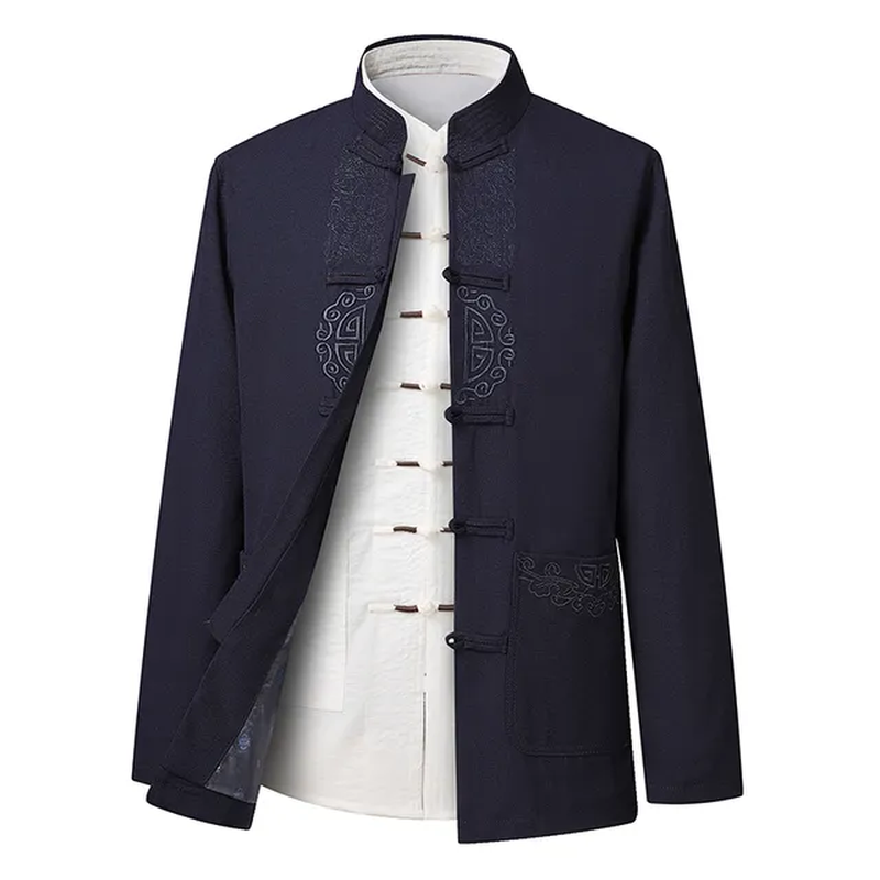 Chinese Traditional Tang Suit Hanfu Kimono Jacket Solid Color Men'S Cardigan Che