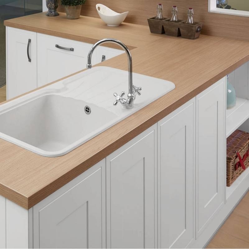 New Wren 510x980 1.0 Super Bowl Composite Reversible Kitchen Sink White