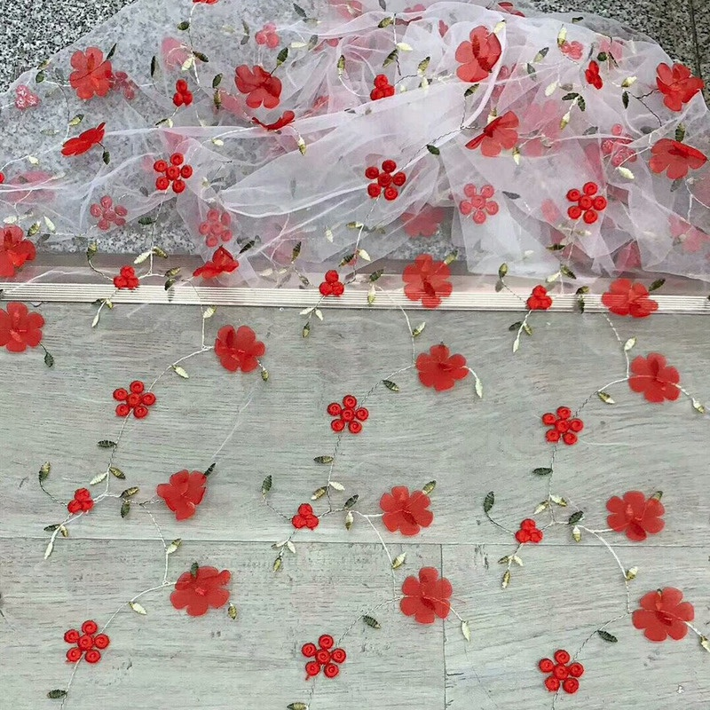 1M Dentelle Tissu Maille Brodé 3D Floral Couture pour Costume Mariage Robe DIY
