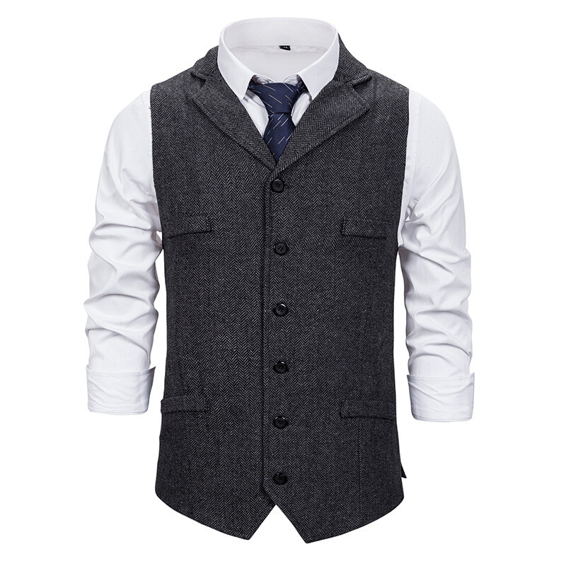 Mens Formal Lapel Collar Sleeveless Vest Retro Single Breasted Slim Dress Suit