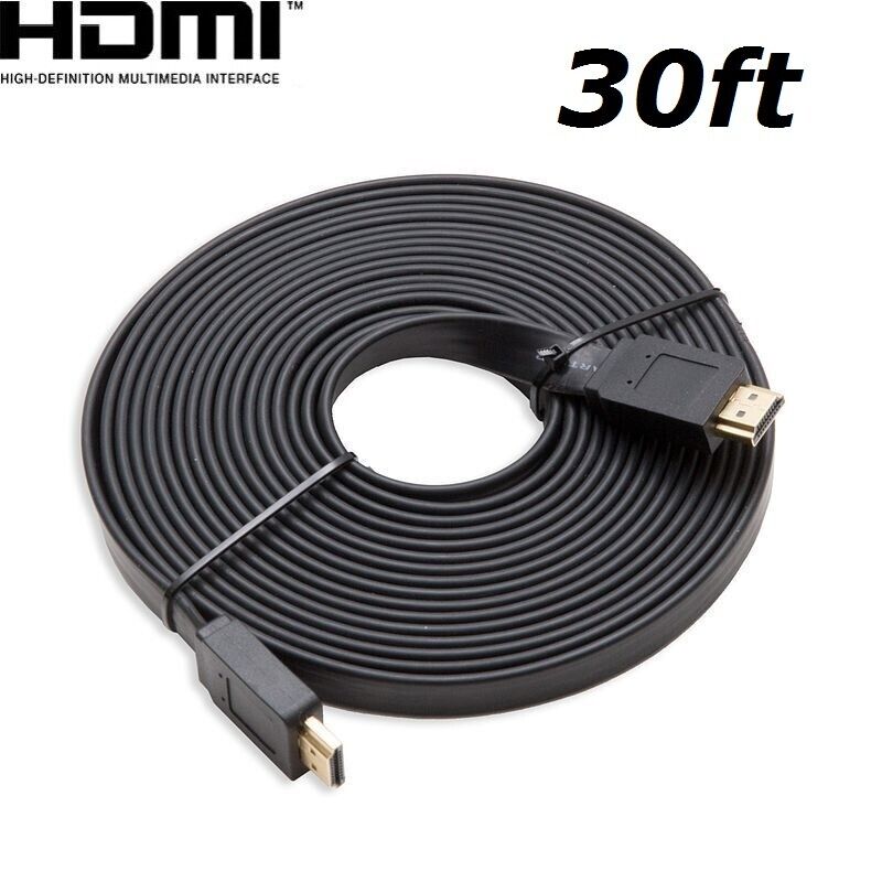 Hdmi 30ft Flat Hdmi V1.4 3d Ethernet Cable For Blu-ray Dvd Xbox One Ps4 Hdtv Us