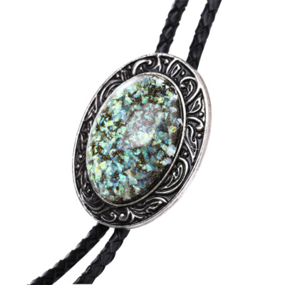 Mens Bolo Tie Hobit Opal Stone Wedding Necklace 38'' Leather Rope Western Cowboy