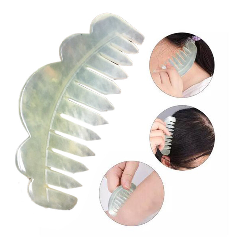 1Pc Nature Jade Comb Massage Spa Acupuncture Head Treatment 