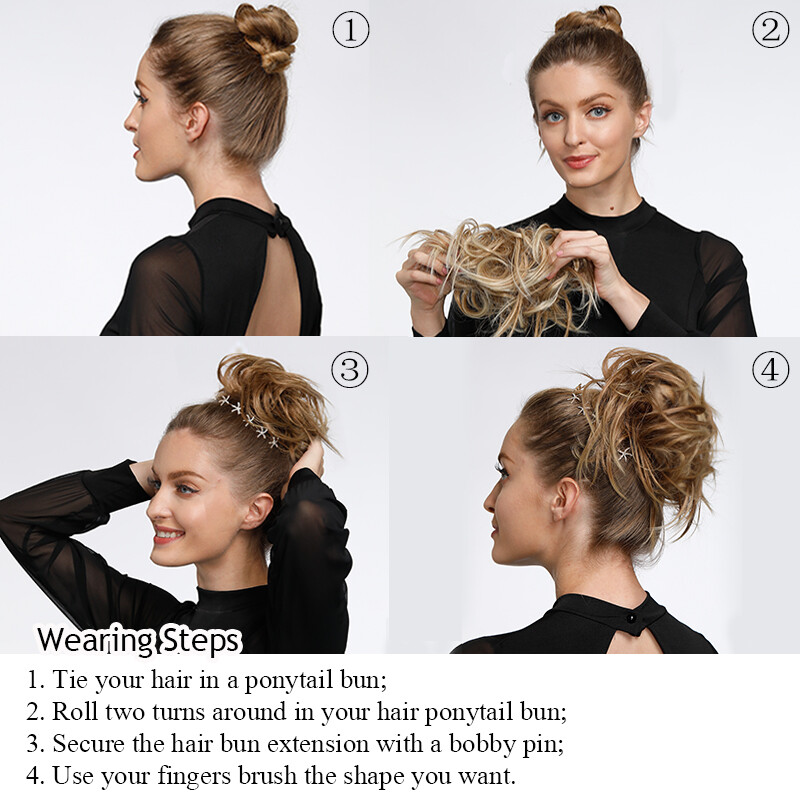 Curly Tousled Updo Messy Bun Hair Extension Ponytail With Elastic