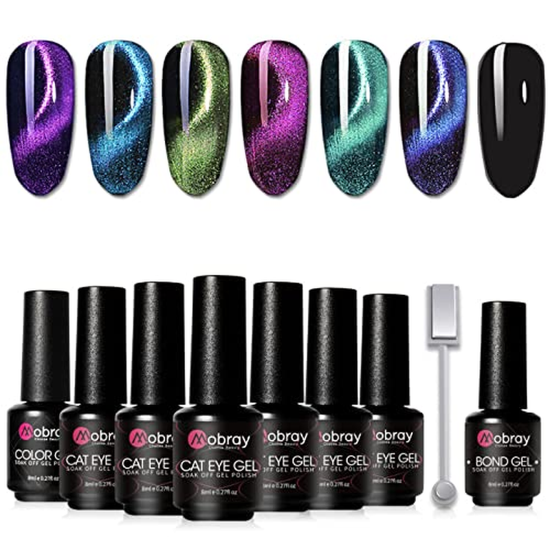 Mobray Gel Nail Polish Set 3D Cat Eye Gel Nail Polish Kit, Magnetic Gel Nail Pol