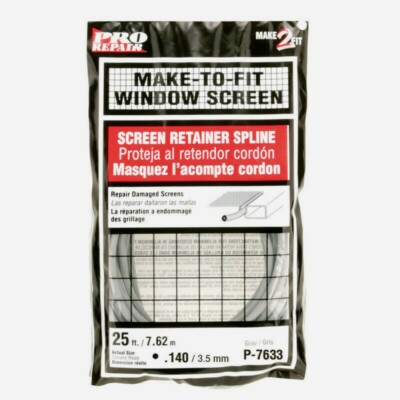 Prime-Line Make 2 Fit WINDOW SCREEN Retainer Spline 0.14'' x 25' GRAY Vinyl P7633