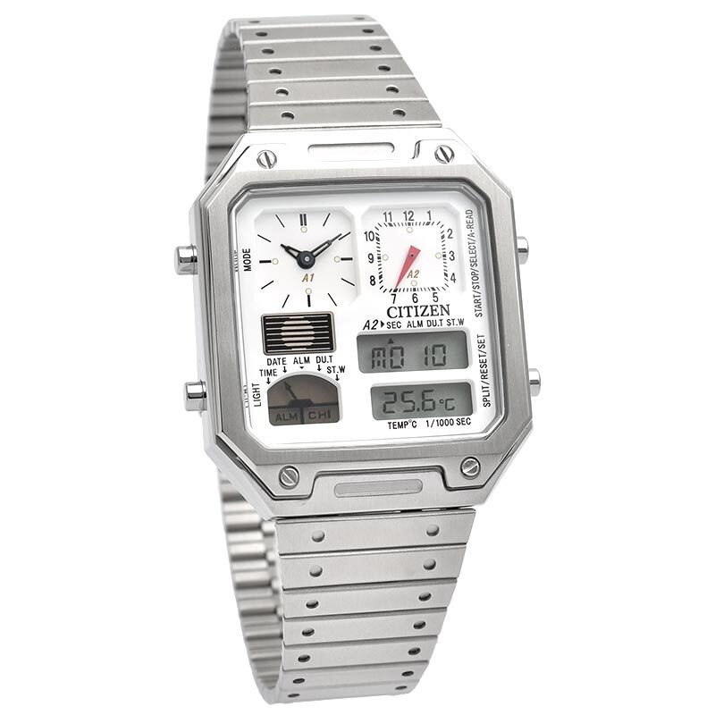 Pre-owned Citizen Collection Jg2120-65a Record Label Thermo Sensor Watch Ana-digi Temp