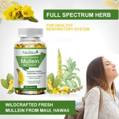 Mulittea Mullein Leaf Capsules | 1000mg | 120 Count | Support Lung Cleanse