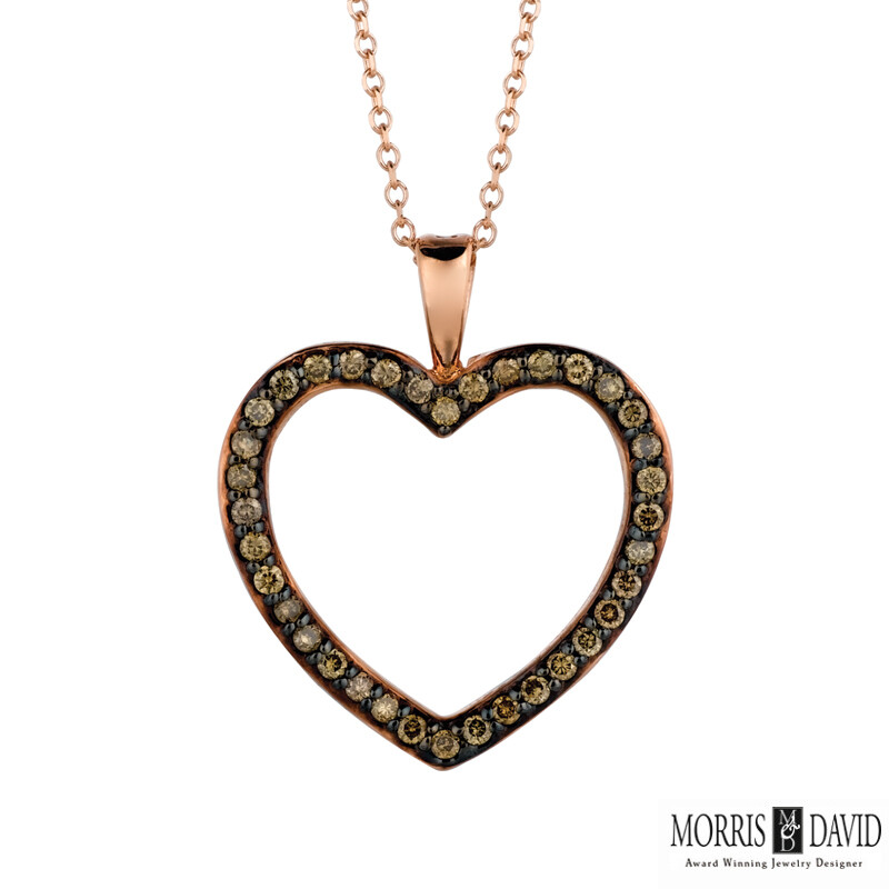 Pre-owned Morris 0.33 Carat Champagne Diamond Heart Necklace 14k Rose Gold 18'' Chain