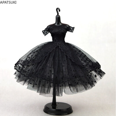 Black Lace Polka Tutu Dress for 11.5'' Doll Outfits Clothes Gown Handmade 1/6