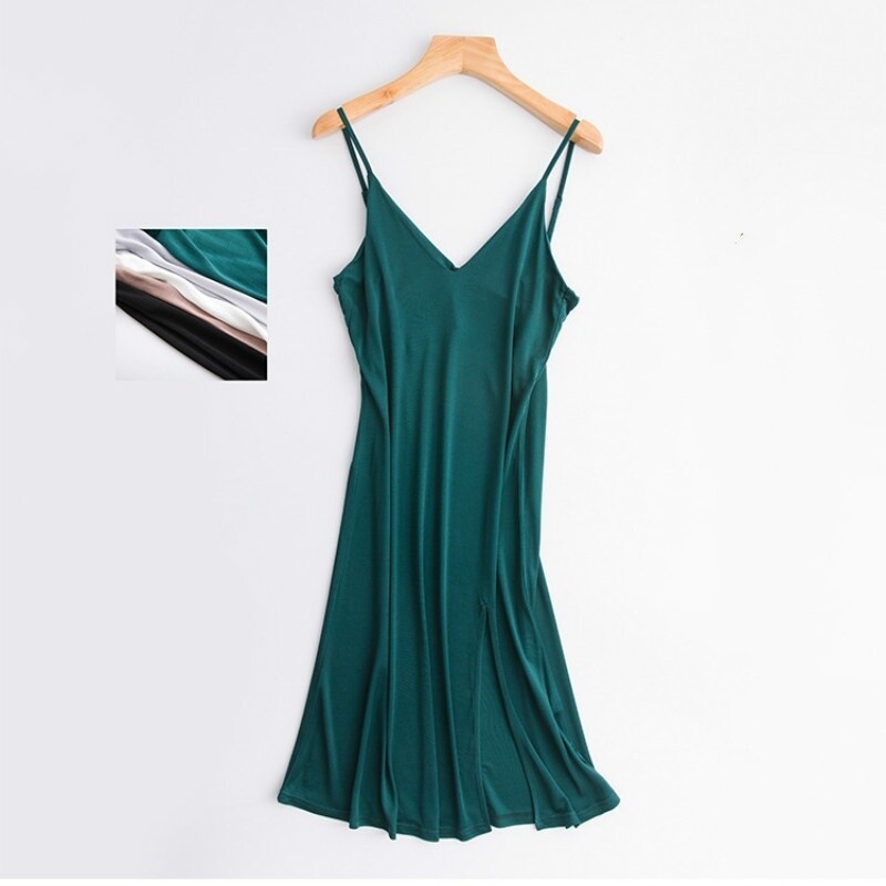 Women Silk Slip Dress Petticoat Night Dress Slit Sleepwear Nightwear Sexy