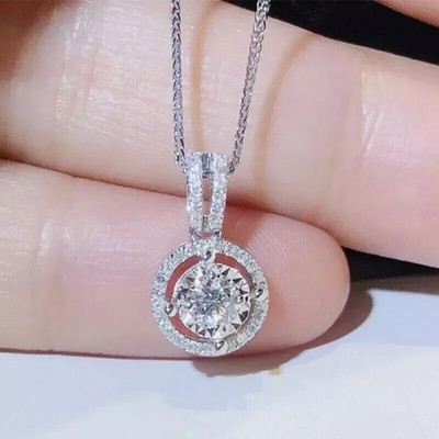 Round Cut Lab Created Diamond Women's Wedding Pendant 14K White Gold Plated