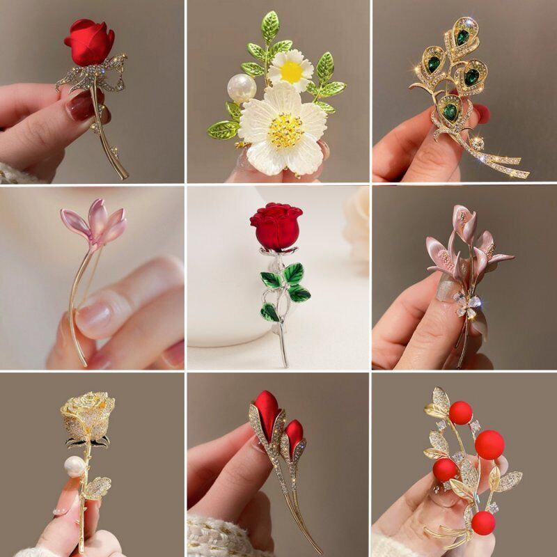 Elegant DIY Bouquet Pearl Crystal Flower Brooch Pin Women Wedding