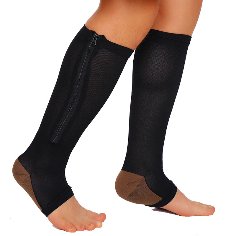 Copper Zipper Compression Socks Support Graduated Stockings Men Women 20-30mmHg