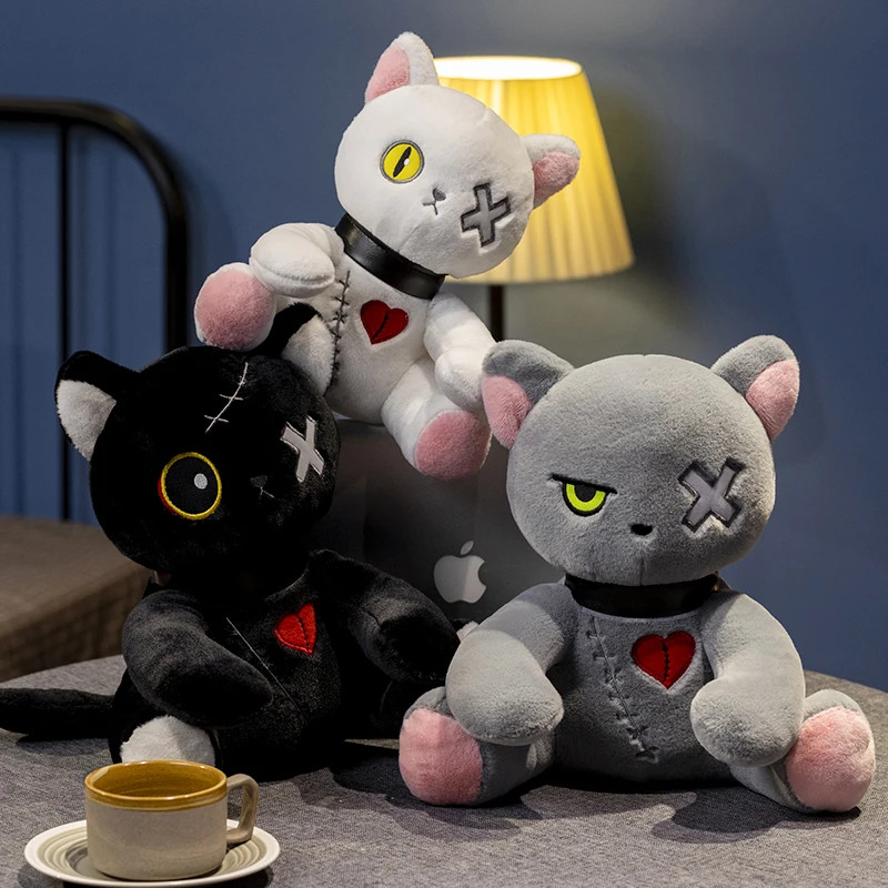 Gothic Cat Plush Doll Dark Lolita Stuffed Animal Halloween Decor Toy