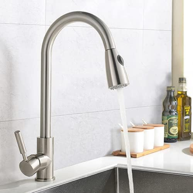 Comllen Pull Out Kitchen Faucet Brushed Nickel, Commercial Single Handle High Ar