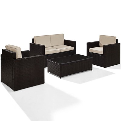 Crosley Palm Harbor 4 Piece Wicker Patio Sofa Set in Brown and Sand