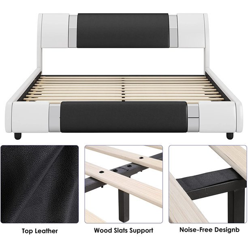 With Headboard Mattress Support Wooden Slat Queen