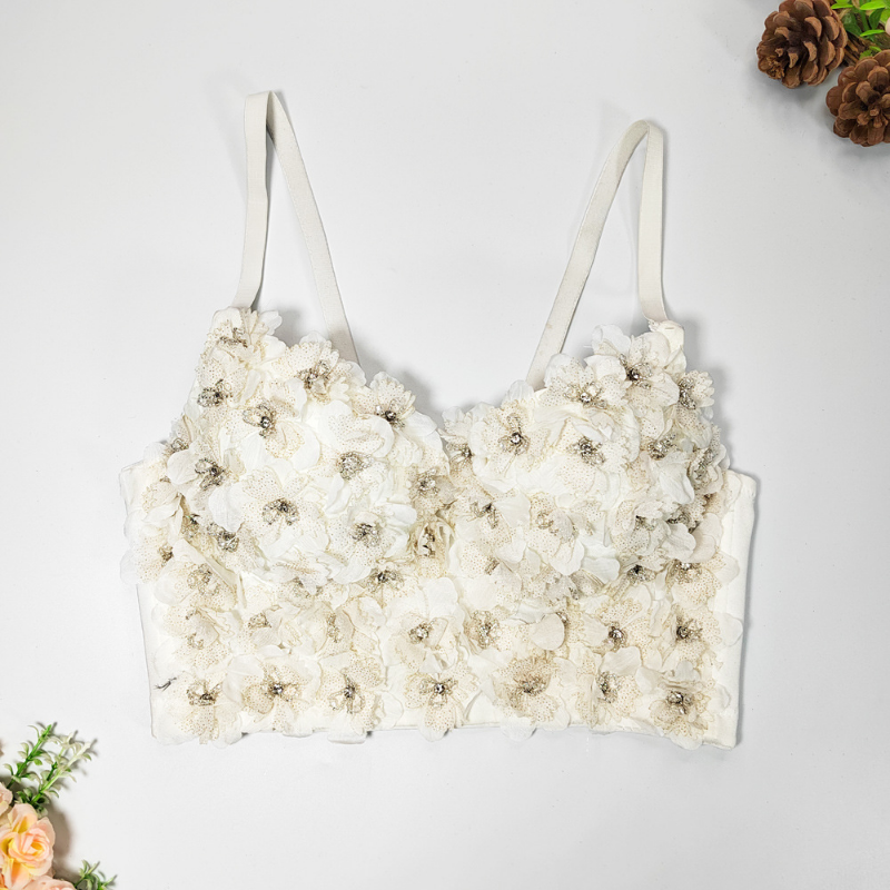 Damen 3D Blume Korsett Bustier Bauchfreies Top Push Up Bh Party Clubwear Sexy