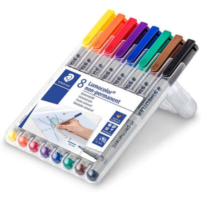 New Lumocolor Non-Permanent Superfine Pen 8 Pack. 0.6mm. Military Map Markers.