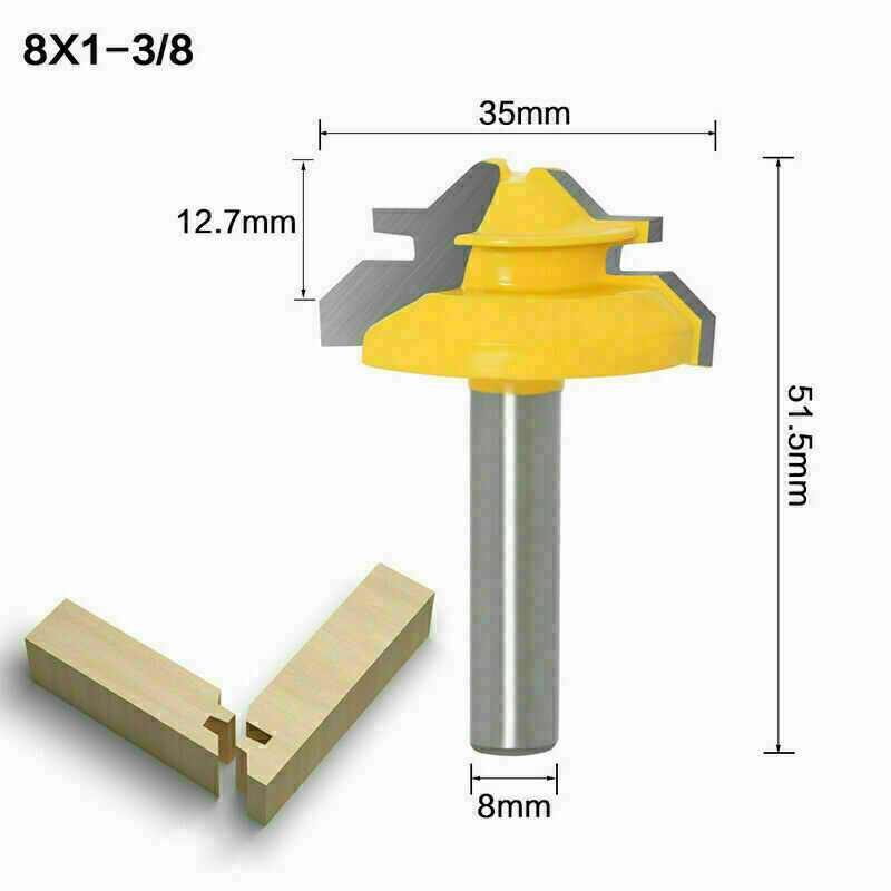 45 Degree Lock Miter Router Bit 8MM Shank Woodworking Tenon Milling Cutter