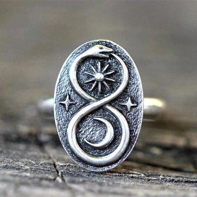 Himmlische Schlange Ring Silber Farbe Ouroboros Serpent Ring Sonne und Mond Rin