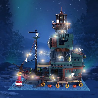 2142PCS Fishing Village Hut Fisherman's Wharf Brick Harbour Hotel Building Block