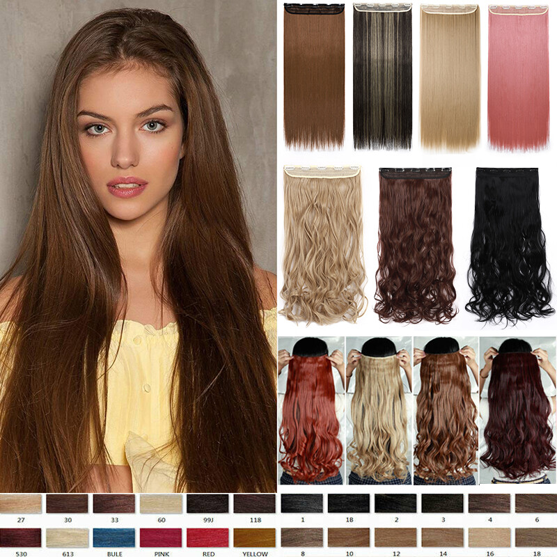 CLEARANCE Clip In On Hair Extensions Half Head One Piece Wavy Straight Fell Real