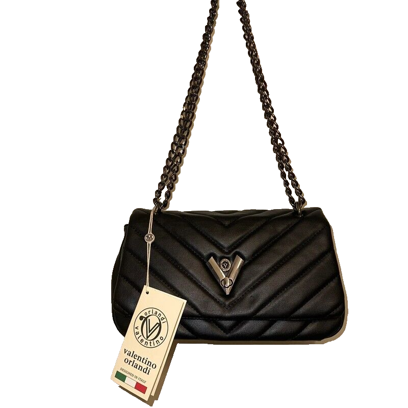 解説: Valentino Orlandi Shoulder Bag Valentino Orlandi Quilted V-Logo Bag•Gold-chain Strap& Top