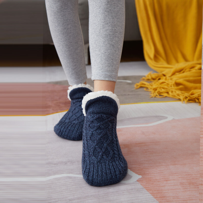 Men Women's Winter Soft Warm Floor Socks Fleece-Lined Slipper Sock Floor Shoes