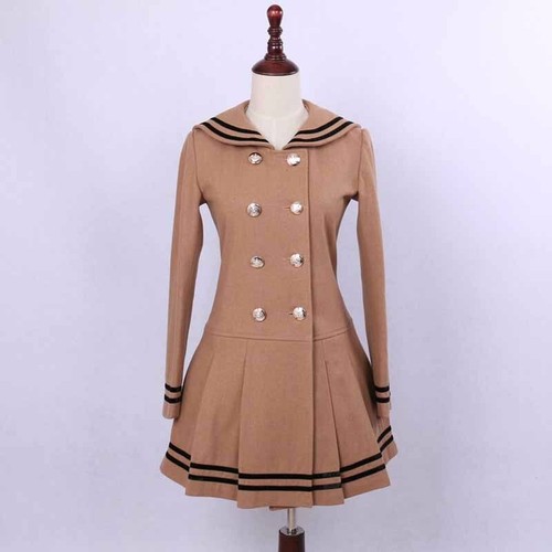 Pre-owned Handmade Custom Made To Order Lolita Bow Double-breasted Pleated Wool Coat Plus1x-10xl169 In Black