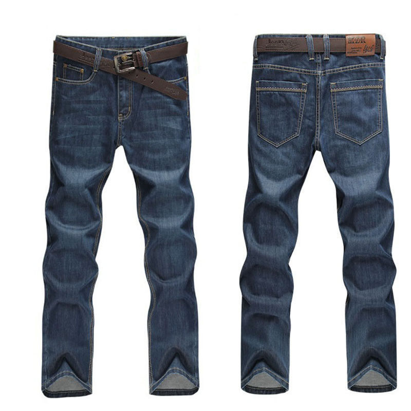 Men Over Size Elastic Trousers Jeans Straight Leg Loose Casual High Waist Pants