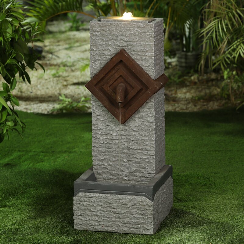 Outdoor Water Fountain LED Lighting Concrete Garden Patio Deck Planter