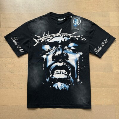 Hell Studios star Angel wings Wash Cotton Mens Printed Short Sleeve T-shirt