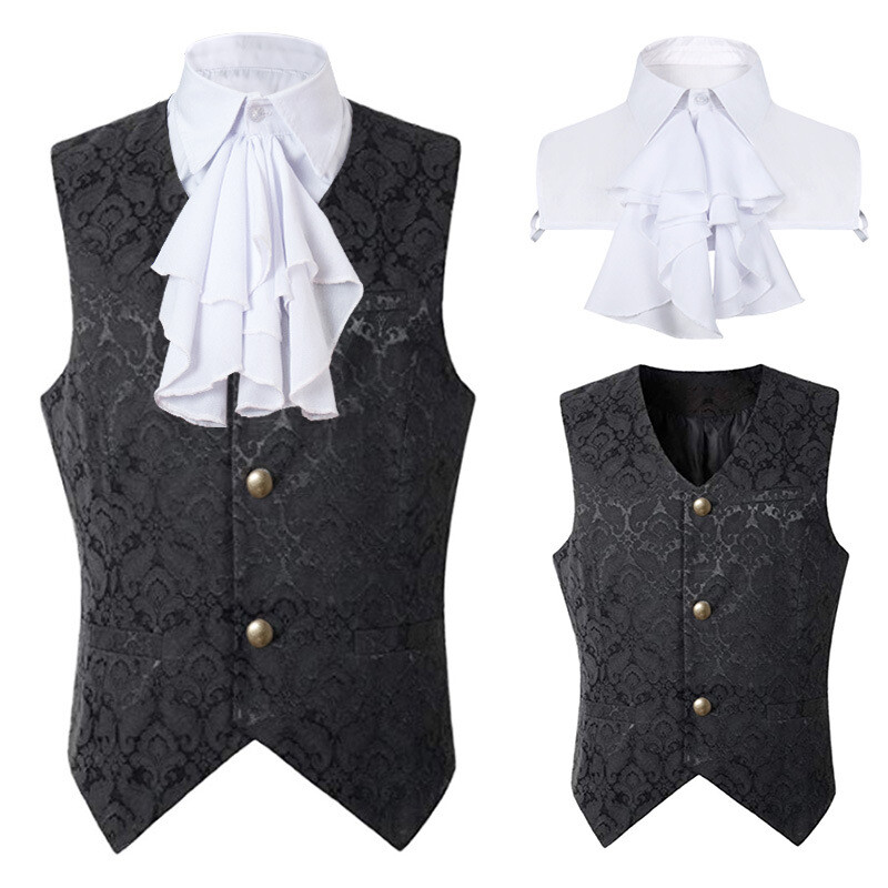 Mens Steampunk Suit Vest Gothic Victorian Medieval Cosplay Waistcoat with Tie