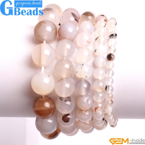 Handmade XMAS Jewelry Gray Leaf Agate Beaded Stretchy Bracelet 7