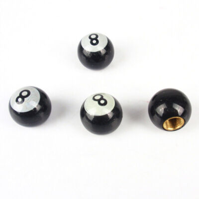 4x Eight Ball Black Car Tire Valve Stem Round Air Caps Covers Bike/ATV Universal