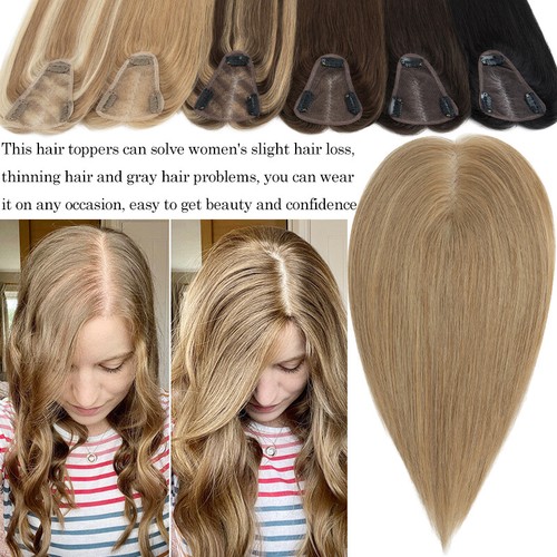 Free Part Lace Base Clip in 100% Remy Human Hair Women Topper Toupee Hairpiece