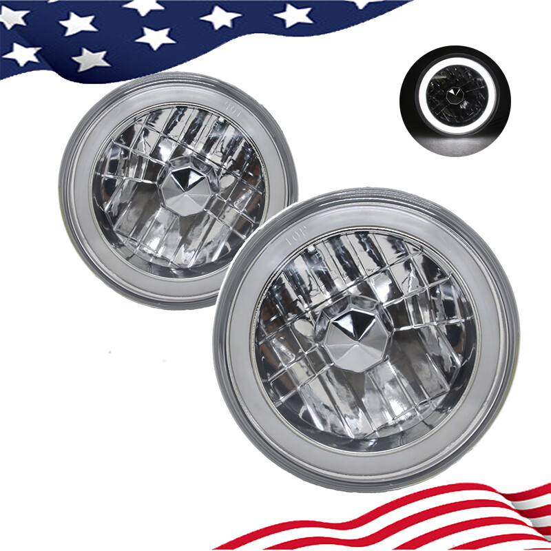 7" Inch Round White CCFL Halo Diamond Cut Chrome Headlights Angel Eyes