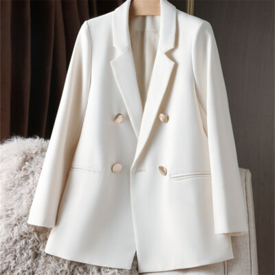 Women Casual Double Breasted Lapel Collar Long Sleeves Blazer Coat Outwear