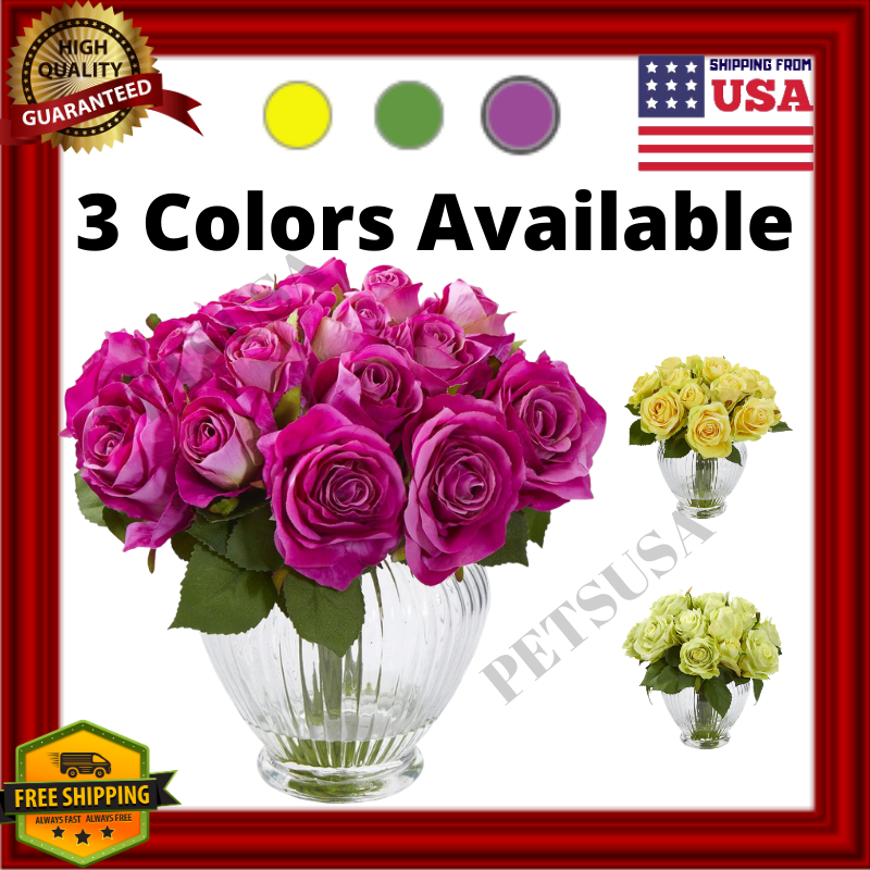 Roses In Glass Vase Floral Arrangement Valentines Home Office Desk