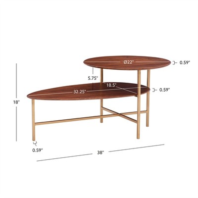 Linon Devyn Two Tiered Wood and Metal Coffee Table in Gold