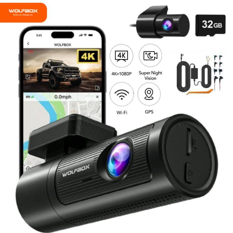 WOLFBOX Dual Dash Cam UHD 4K WIFI GPS Front Rear Car Dash Camera Night Vision
