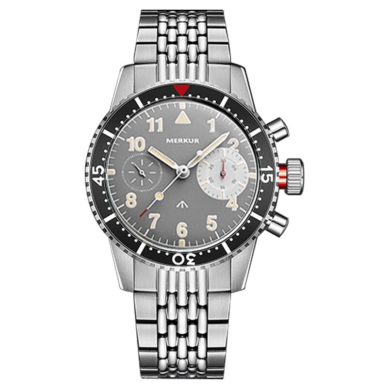 Pre-owned Merkur Men Chronograph Watch 40mm Manual Wind Mechanical Wristwatch St2901 Gray