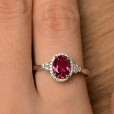 Oval Cut 925 Silver Plated Jewelry Women Ring Size 6-10  Red Simulated glass