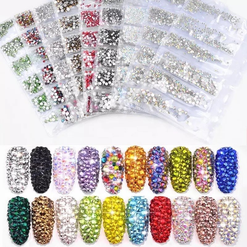 1304pcs Glitter Nail Art Rhinestones Flatback Crystal Gems 3D Rainbow Decoration