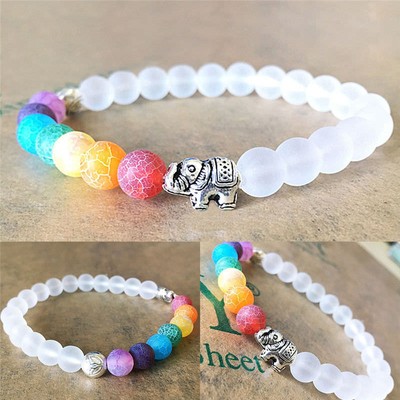 7Chakra Elephant Charm Beaded Bracelet Mala Beads Yoga Energy Bracelet Jewelry