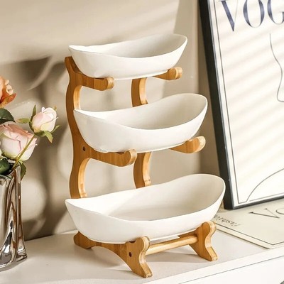 White Ceramic  Three-layer Fruit Plate Candy Dish Creative Modern